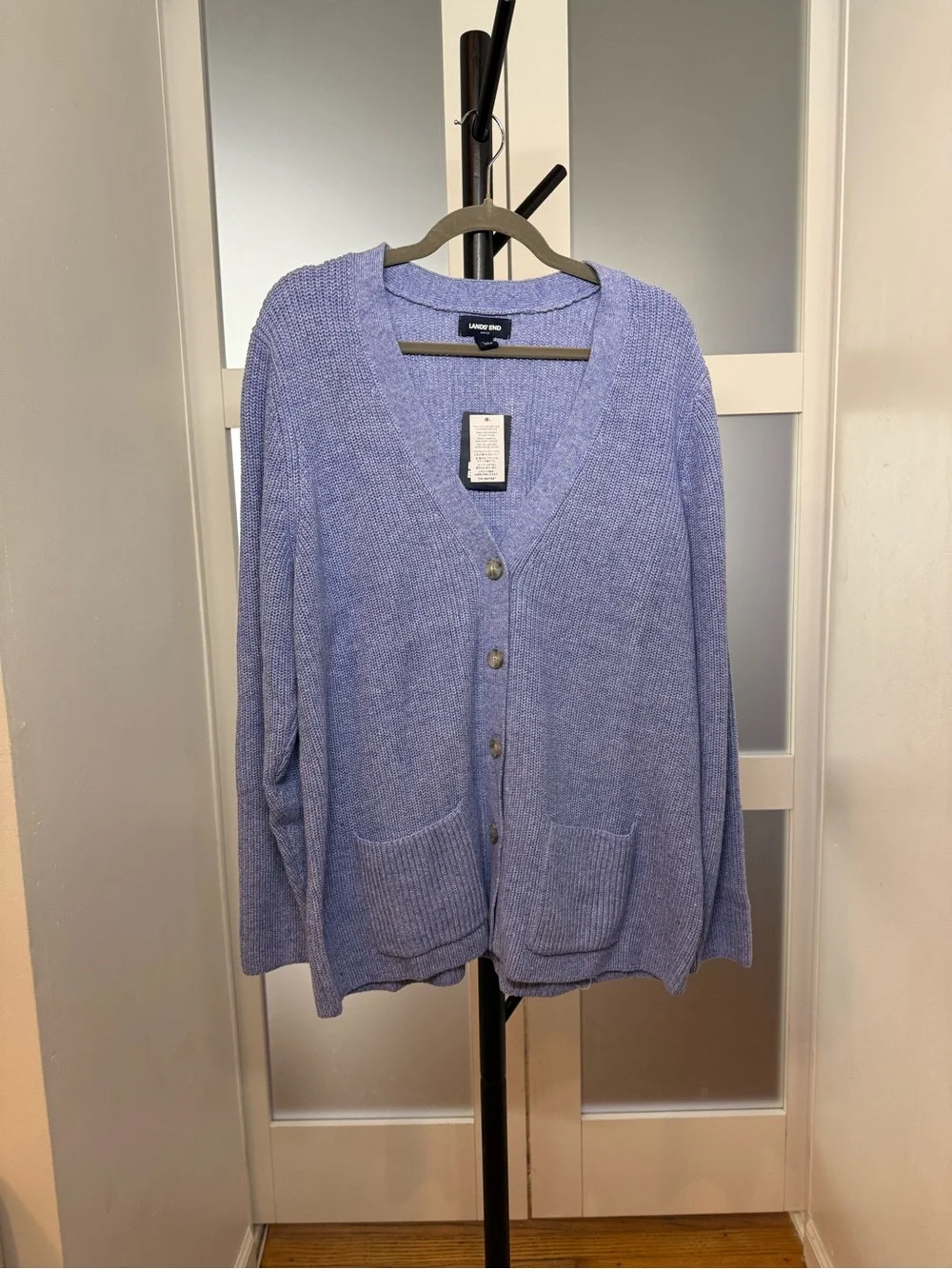 Lands' End Drifter Light Lavender V-Neck Button Cardigan, NWT 1X. - Picture 1 of 5